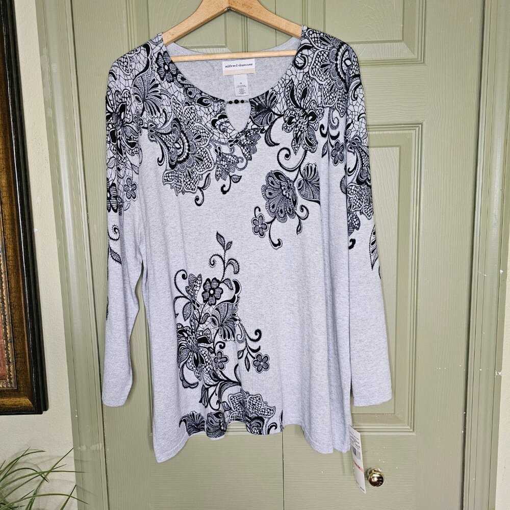 Alfred Dunner sweater - gray with black, size 2X, NWT